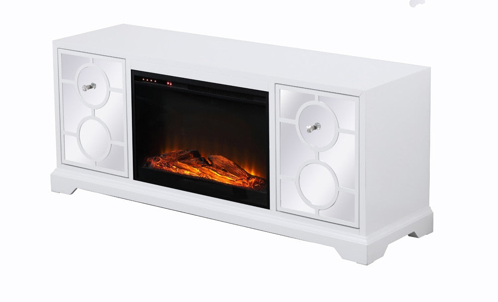Elegant Furniture & Lighting - Modern 60 in. mirrored TV stand with wood fireplace insert in white - MF801WH-F1 veiw 6