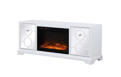 Elegant Furniture & Lighting - Modern 60 in. mirrored TV stand with wood fireplace insert in white - MF801WH-F1 veiw 7