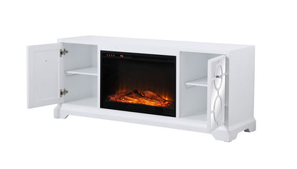 Elegant Furniture & Lighting - Modern 60 in. mirrored TV stand with wood fireplace insert in white - MF801WH-F1 veiw 8