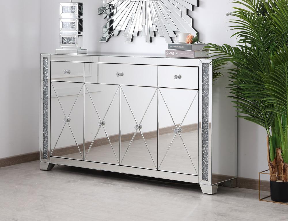 Elegant Furniture & Lighting - Modern 60 in silver crystal mirrored credenza - MF92058 veiw 5