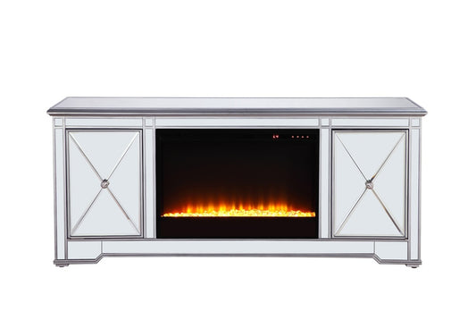 Elegant Furniture & Lighting - Modern 60 in. mirrored TV stand with crystal fireplace insert in antique silver - MF601S-F2 veiw 1