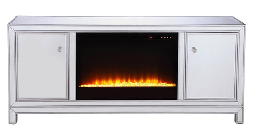 Elegant Furniture & Lighting - Modern 60 in. mirrored TV stand with crystal fireplace insert in antique silver - MF701S-F2 veiw 1