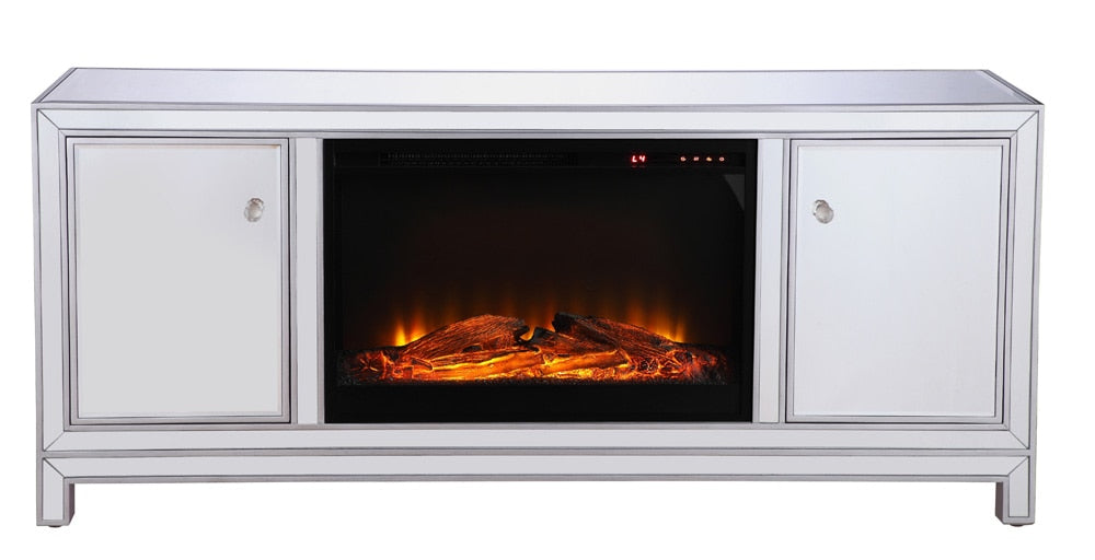 Elegant Furniture & Lighting - Modern 60 in. mirrored TV stand with wood fireplace insert in antique silver - MF701S-F1 veiw 1