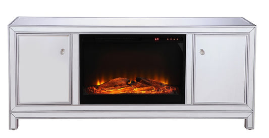 Elegant Furniture & Lighting - Modern 60 in. mirrored TV stand with wood fireplace insert in antique silver - MF701S-F1 veiw 1