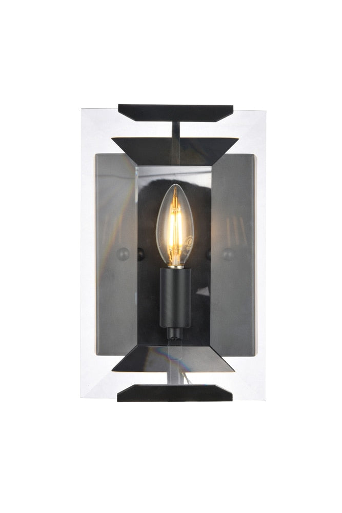 Elegant Furniture & Lighting - Monaco 1 light Flat Black (Matte) Wall Sconce Glass Crystal - 1212W6FB veiw 1