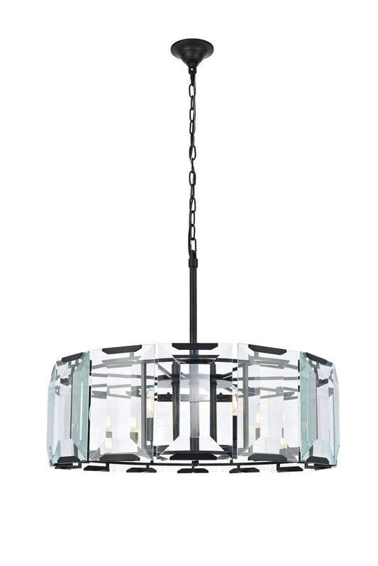 Elegant Furniture & Lighting - Monaco 8 light Flat Black (Matte) Chandelier Clear Glass Crystal - 1211D30FB veiw 1