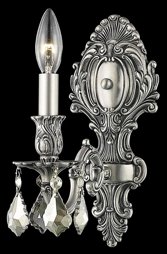 Elegant Furniture & Lighting - Monarch 1 light Pewter Wall Sconce Golden Teak (Smoky) Royal Cut Crystal - 9601W5PW-GT/RC veiw 1