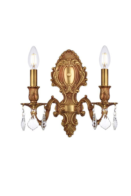 Elegant Furniture & Lighting - Monarch 2 light French Gold Wall Sconce Clear Royal Cut Crystal - 9602W10FG/RC veiw 1