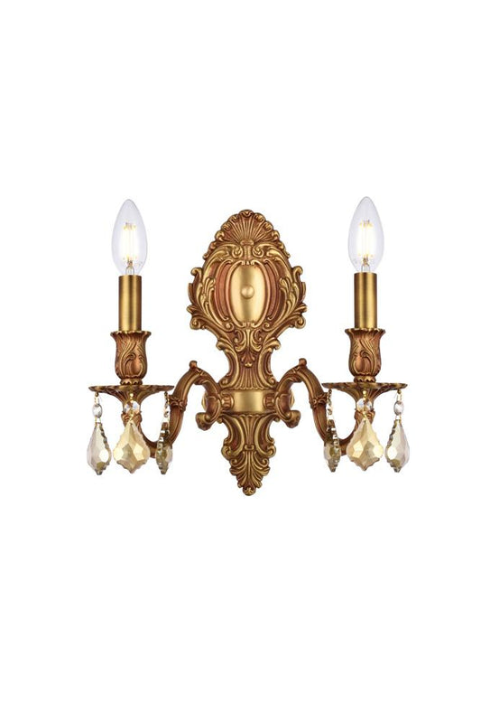 Elegant Furniture & Lighting - Monarch 2 light French Gold Wall Sconce Golden Teak (Smoky) Royal Cut Crystal - 9602W10FG-GT/RC veiw 1