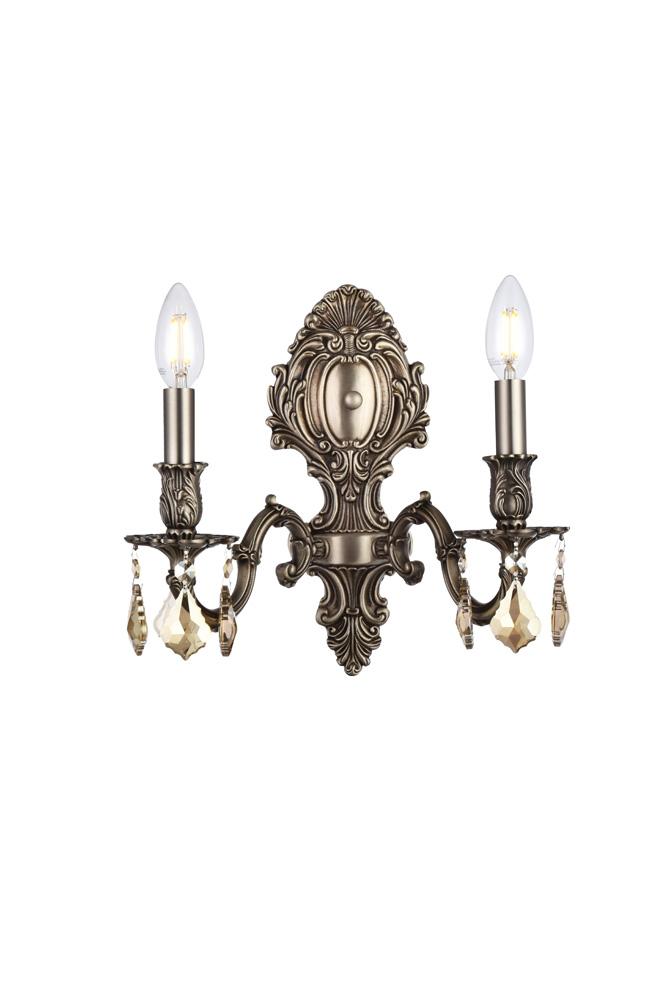 Elegant Furniture & Lighting - Monarch 2 light Pewter Wall Sconce Golden Teak (Smoky) Royal Cut Crystal - 9602W10PW-GT/RC veiw 1