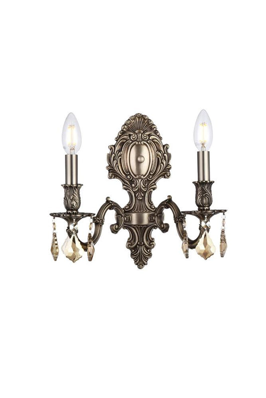 Elegant Furniture & Lighting - Monarch 2 light Pewter Wall Sconce Golden Teak (Smoky) Royal Cut Crystal - 9602W10PW-GT/RC veiw 1