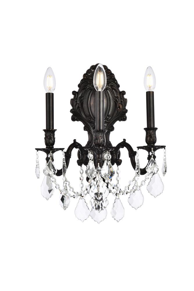 Elegant Furniture & Lighting - Monarch 3 light Dark Bronze Wall Sconce Clear Royal Cut Crystal - 9603W14DB/RC veiw 1