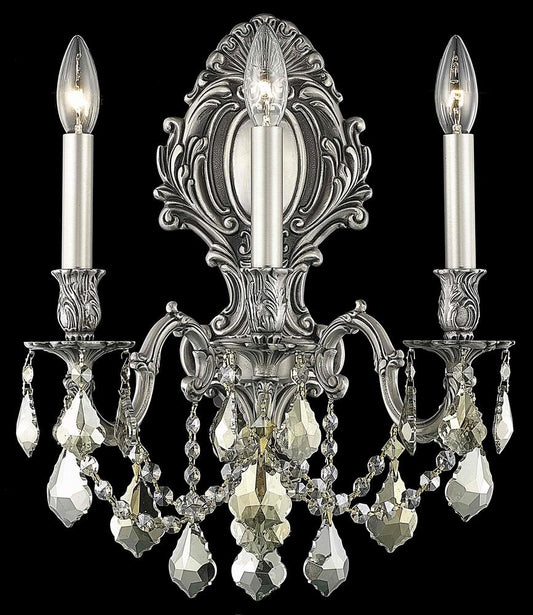Elegant Furniture & Lighting - Monarch 3 light Pewter Wall Sconce Golden Teak (Smoky) Royal Cut Crystal - 9603W14PW-GT/RC veiw 1