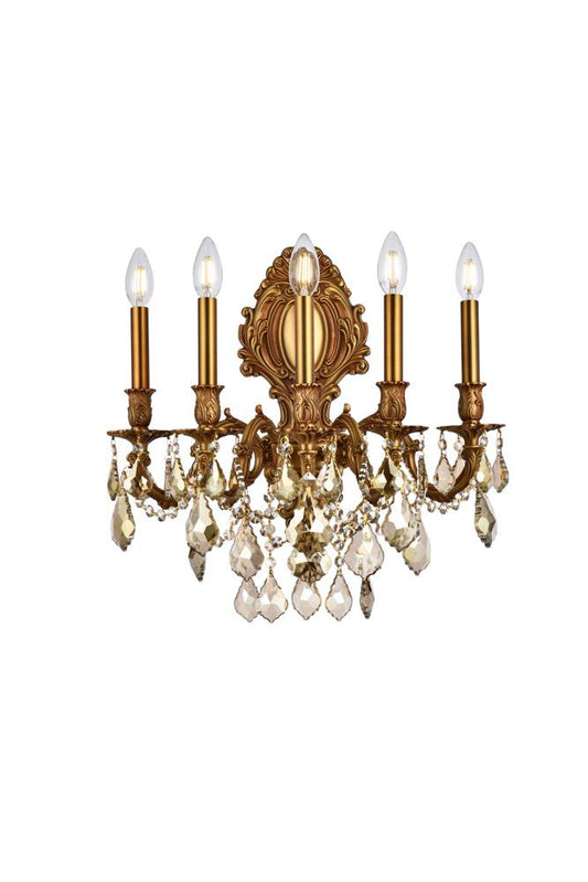 Elegant Furniture & Lighting - Monarch 5 light French Gold Wall Sconce Golden Teak (Smoky) Royal Cut Crystal - 9605W21FG-GT/RC veiw 1