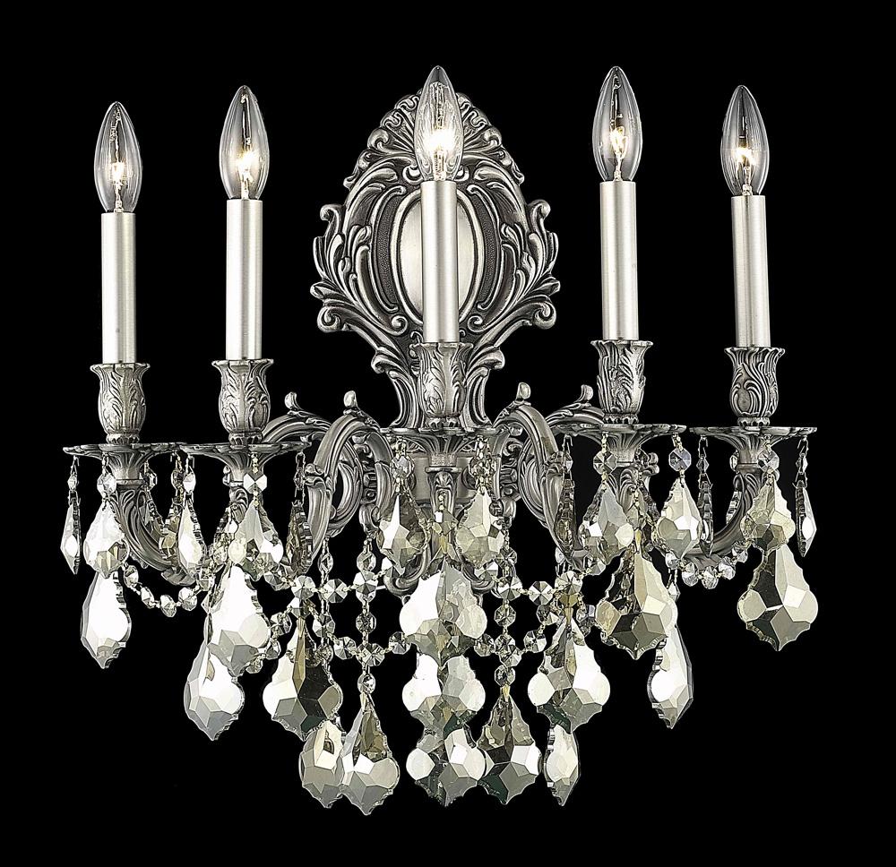 Elegant Furniture & Lighting - Monarch 5 light Pewter Wall Sconce Golden Teak (Smoky) Royal Cut Crystal - 9605W21PW-GT/RC veiw 1