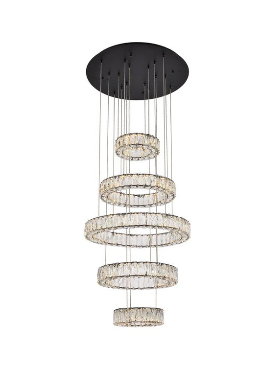 Elegant Furniture & Lighting - Monroe 25 inch LED five ring chandelier in black - 3503G5LBK veiw 1