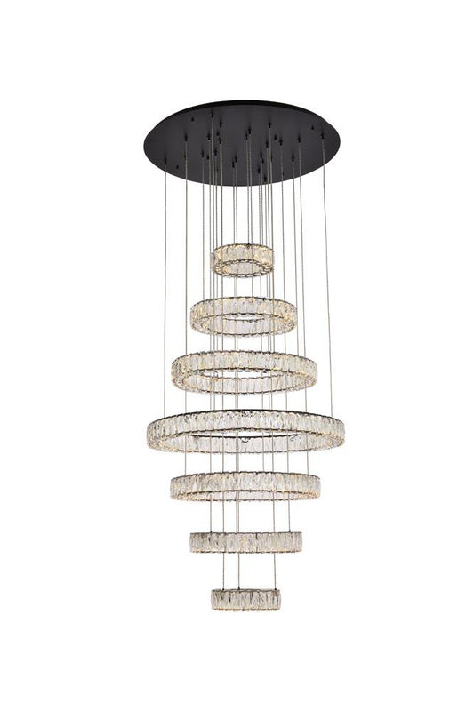 Elegant Furniture & Lighting - Monroe 34 inch LED seven ring chandelier in black - 3503G34BK veiw 1