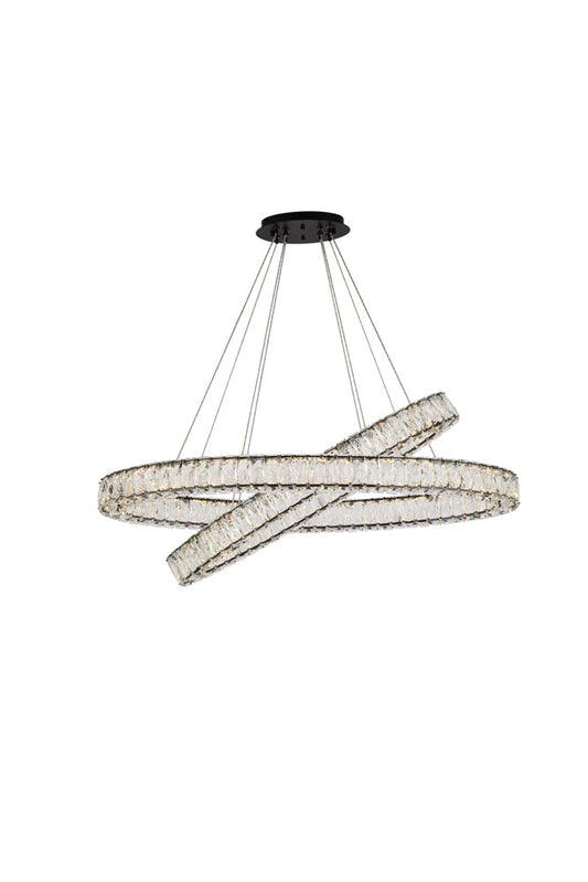 Elegant Furniture & Lighting - Monroe 40 inch LED oval double ring pendant in black - 3503D40BK veiw 1