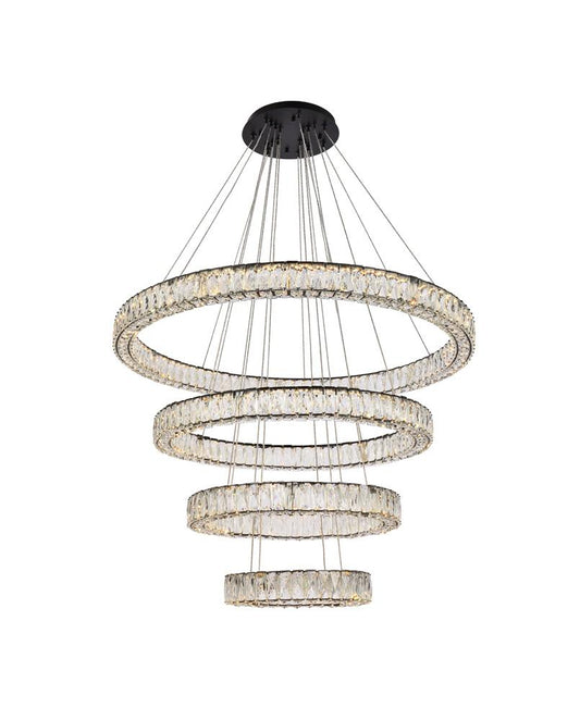 Elegant Furniture & Lighting - Monroe 41 inch LED four ring chandelier in black - 3503G41BK veiw 1