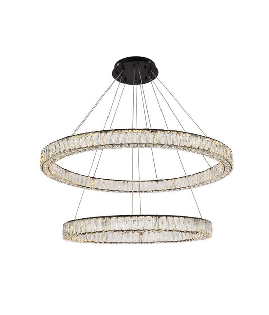 Elegant Furniture & Lighting - Monroe 42 inch LED round double ring pendant in black - 3503D42BK veiw 1