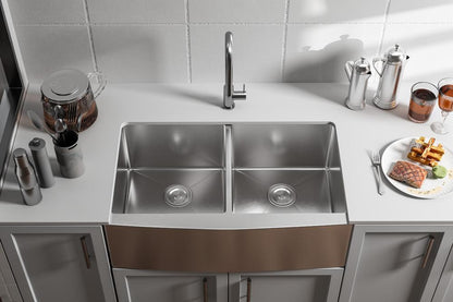 Elegant Furniture & Lighting - Montgomery Stainless Steel farmhouse kitchen double sink L33 x W21 x H10in - SK30233 veiw 2