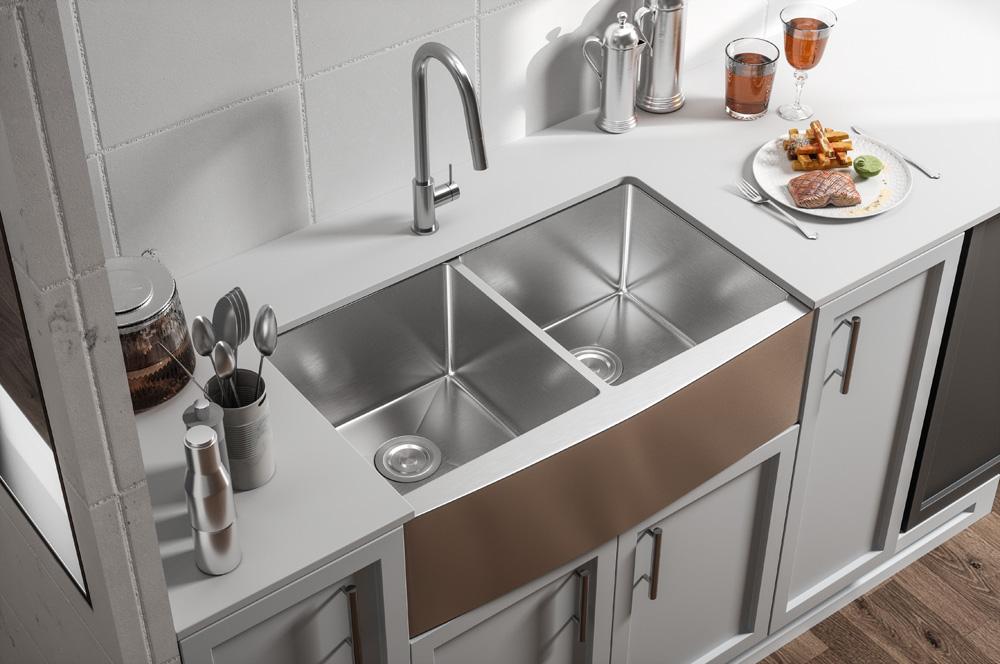 Elegant Furniture & Lighting - Montgomery Stainless Steel farmhouse kitchen double sink L33 x W21 x H10in - SK30233 veiw 4