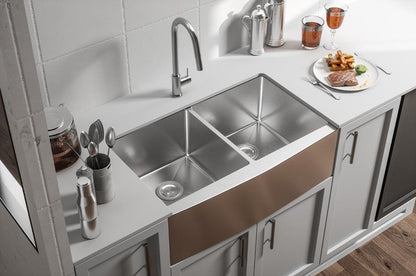 Elegant Furniture & Lighting - Montgomery Stainless Steel farmhouse kitchen double sink L33 x W21 x H10in - SK30233 veiw 4