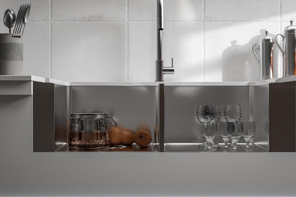 Elegant Furniture & Lighting - Montgomery Stainless Steel farmhouse kitchen double sink L33 x W21 x H10in - SK30233 veiw 6