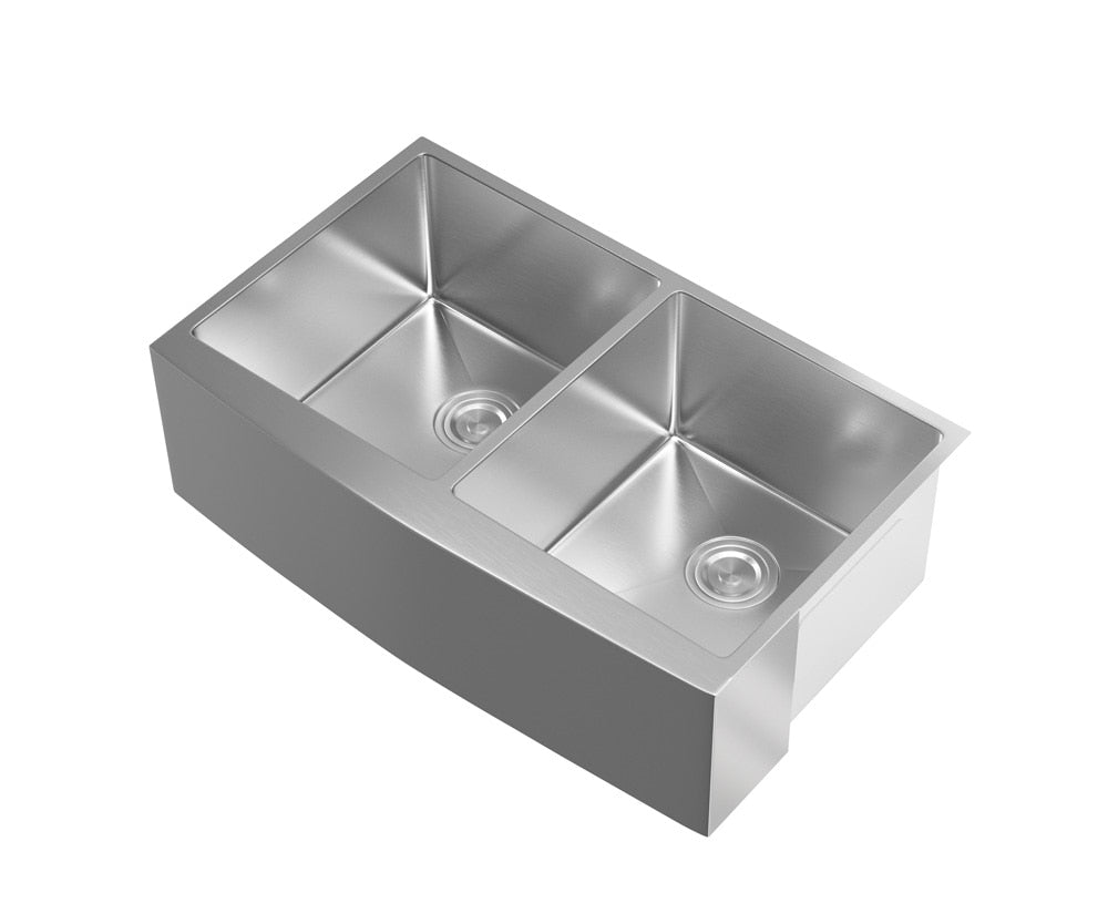 Elegant Furniture & Lighting - Montgomery Stainless Steel farmhouse kitchen double sink L33 x W21 x H10in - SK30233 veiw 8