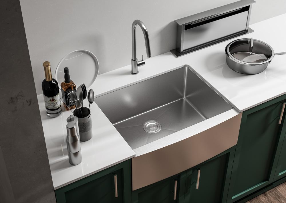 Elegant Furniture & Lighting - Montgomery Stainless Steel farmhouse kitchen sink L27 x W22 x H10in - SK30127 veiw 4
