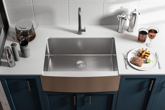 Elegant Furniture & Lighting - Montgomery Stainless Steel farmhouse kitchen sink L30 x W21 x H10in - SK30130 veiw 2