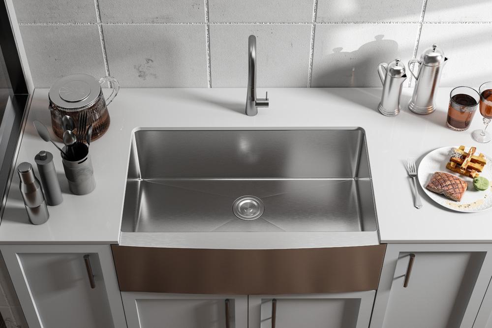 Elegant Furniture & Lighting - Montgomery Stainless Steel farmhouse kitchen sink L33 x W21 x H10in - SK30133 veiw 2