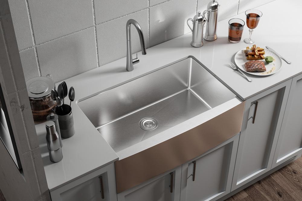 Elegant Furniture & Lighting - Montgomery Stainless Steel farmhouse kitchen sink L33 x W21 x H10in - SK30133 veiw 4