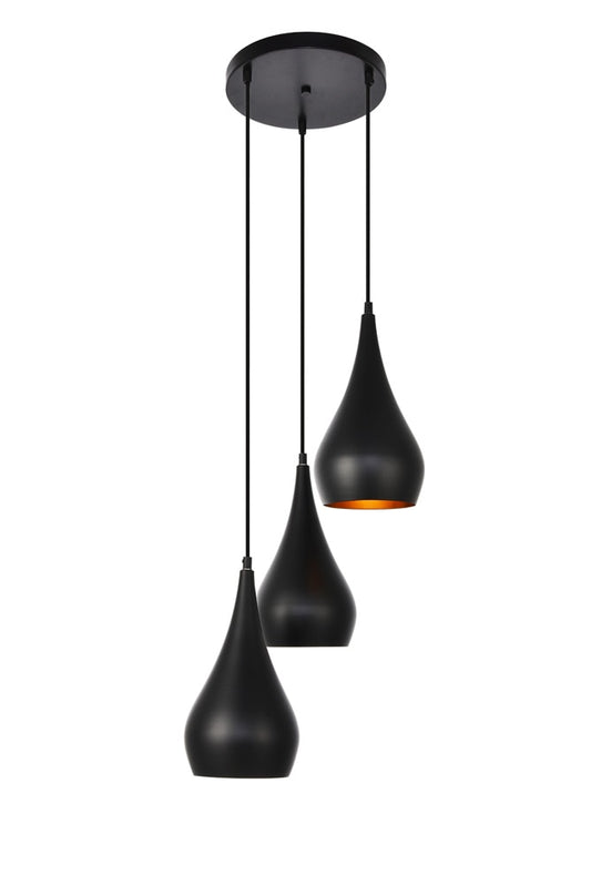 Elegant Furniture & Lighting - Nora Pendant D14.5in H11.5in Lt:3 Black finish - LDPD2000 veiw 1