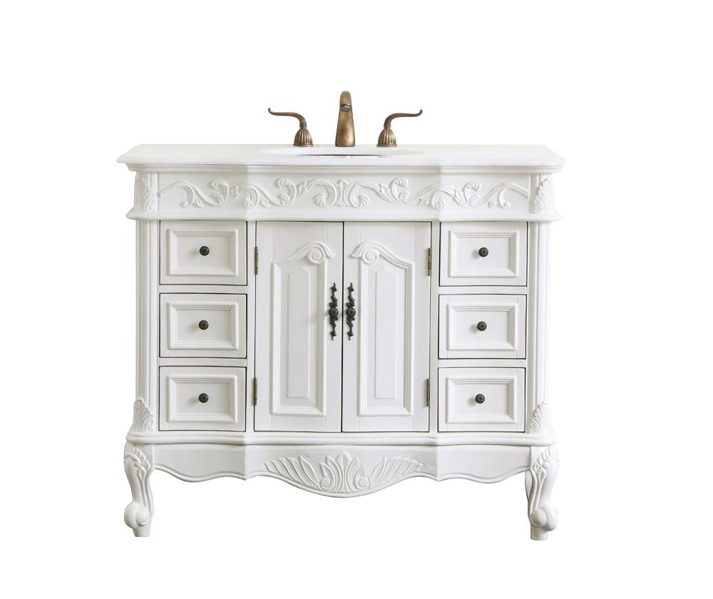 Elegant Furniture & Lighting - Oakland 42 inch Single Bathroom vanity in antique white with ivory white engineered marble - VF38842AW-VW veiw 1