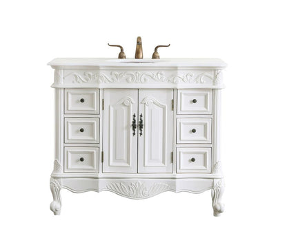 Elegant Furniture & Lighting - Oakland 42 inch Single Bathroom vanity in antique white with ivory white engineered marble - VF38842AW-VW veiw 1