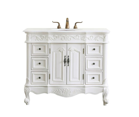 Elegant Furniture & Lighting - Oakland 42 inch Single Bathroom vanity in antique white with ivory white engineered marble - VF38842AW-VW veiw 1