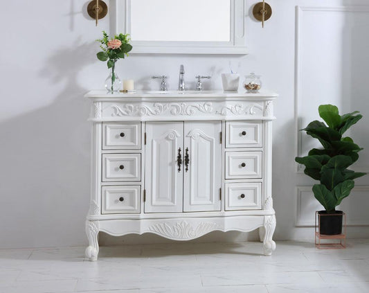 Elegant Furniture & Lighting - Oakland 42 inch Single Bathroom vanity in antique white with ivory white engineered marble - VF38842AW-VW veiw 2