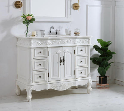 Elegant Furniture & Lighting - Oakland 42 inch Single Bathroom vanity in antique white with ivory white engineered marble - VF38842AW-VW veiw 3