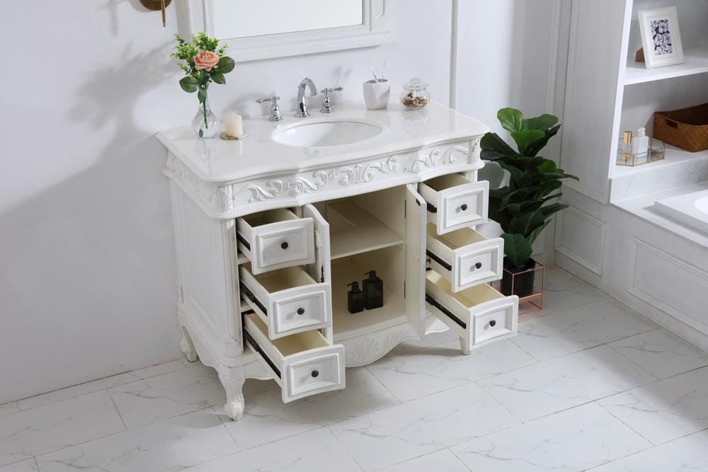 Elegant Furniture & Lighting - Oakland 42 inch Single Bathroom vanity in antique white with ivory white engineered marble - VF38842AW-VW veiw 4