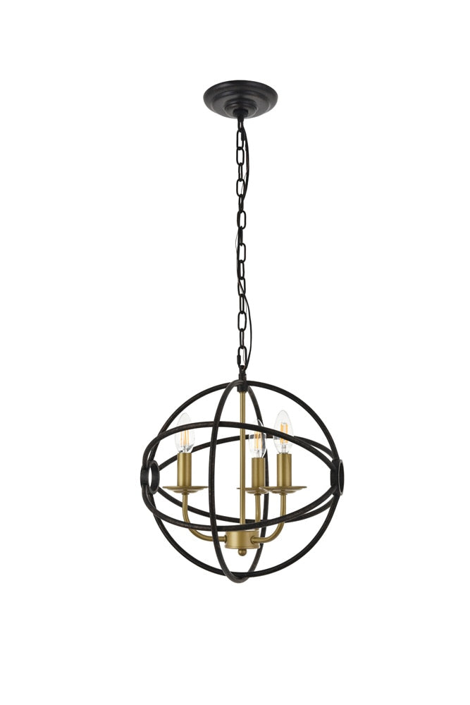 Elegant Furniture & Lighting - Octavia 3 light Brass and Dark Brown Pendant - LD4006D14BRD veiw 1