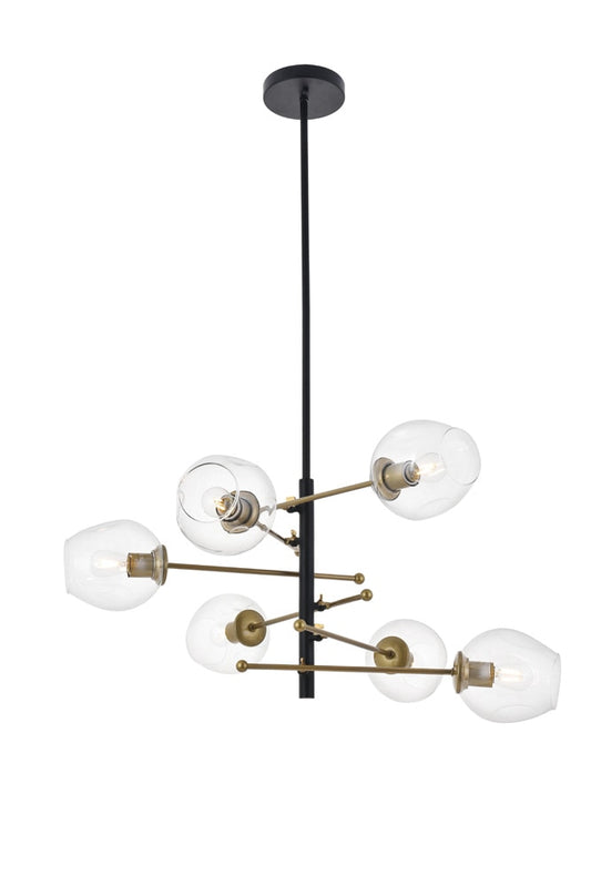 Elegant Furniture & Lighting - Paragon 6 light Matte Black and Brass Pendant - LD5053D32BRB veiw 1