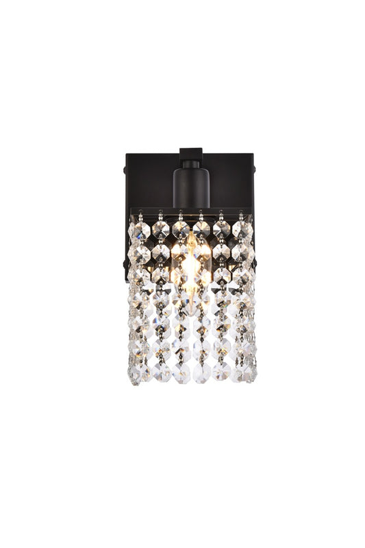 Elegant Furniture & Lighting - Phineas 1 light bath sconce in black with clear crystals - LD7006BK veiw 1