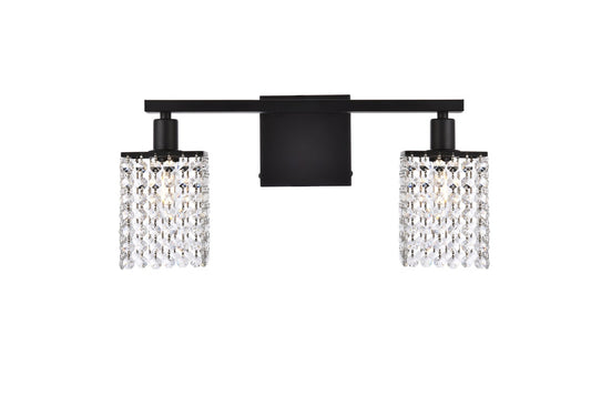 Elegant Furniture & Lighting - Phineas 2 lights bath sconce in black with clear crystals - LD7008BK veiw 1