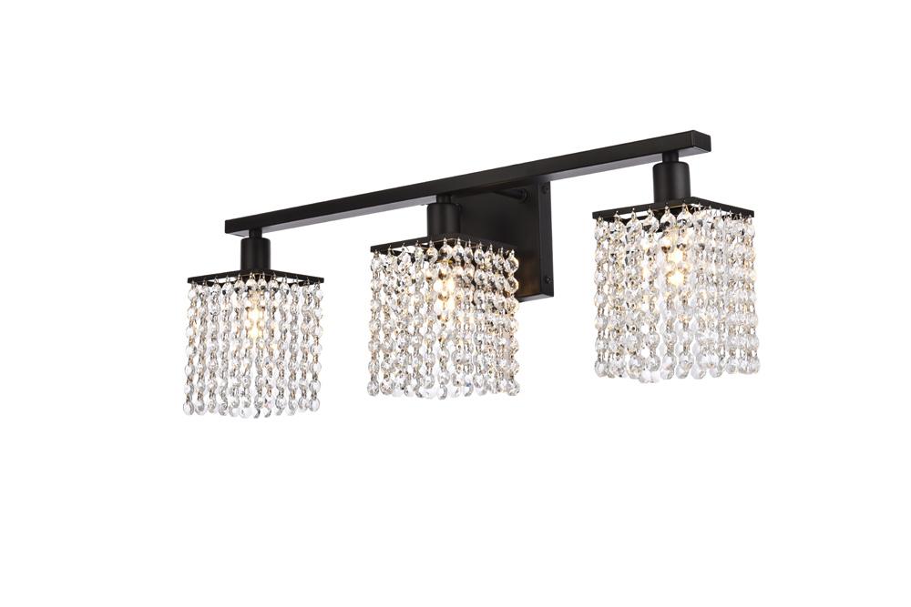 Elegant Furniture & Lighting - Phineas 3 lights bath sconce in black with clear crystals - LD7010BK veiw 1