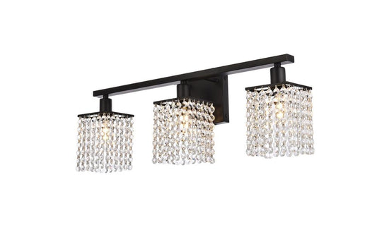 Elegant Furniture & Lighting - Phineas 3 lights bath sconce in black with clear crystals - LD7010BK veiw 1