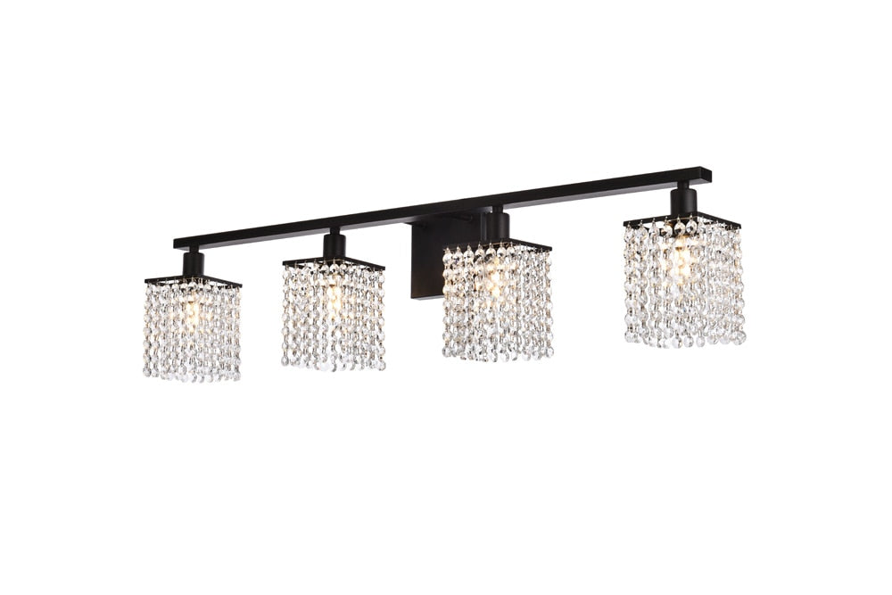 Elegant Furniture & Lighting - Phineas 4 lights bath sconce in black with clear crystals - LD7012BK veiw 1