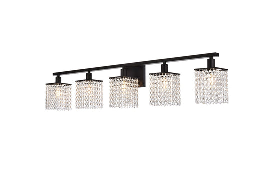Elegant Furniture & Lighting - Phineas 5 lights bath sconce in black with clear crystals - LD7014BK veiw 1