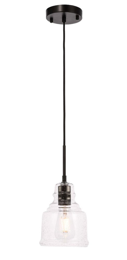 Elegant Furniture & Lighting - Pierce 1 light Black and Clear seeded glass pendant - LD6195BK view 2