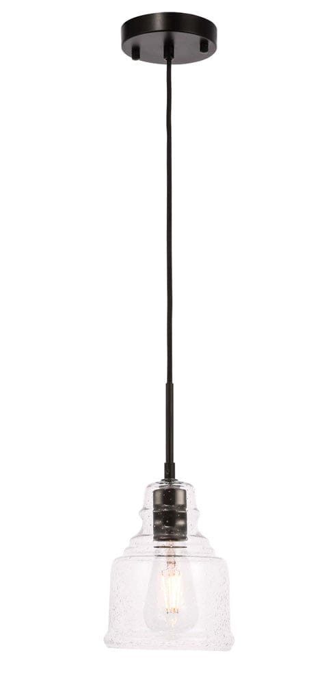 Elegant Furniture & Lighting - Pierce 1 light Black and Clear seeded glass pendant - LD6195BK view 2